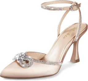 Ankis Women's Rhinestone Bow Heels Closed Toe Pumps Strappy Heels for Women Ankis Women's Rhinestone Bow Heels Closed Toe Pumps Strappy Heels for Women