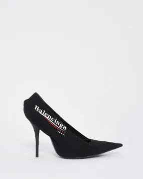 Balenciaga Black Fabric & Leather Campaign Logo Pumps - 39