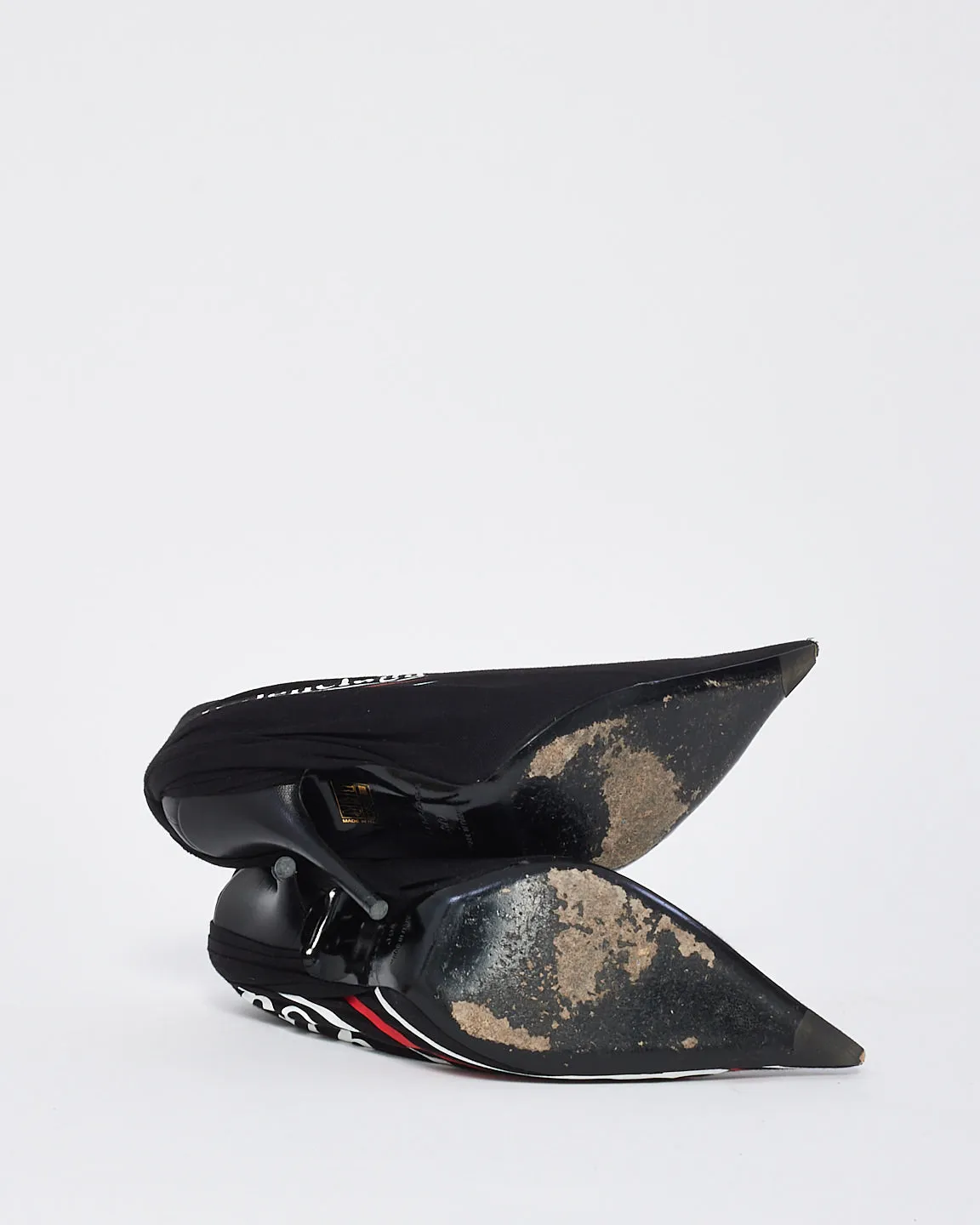 Balenciaga Black Fabric & Leather Campaign Logo Pumps - 39
