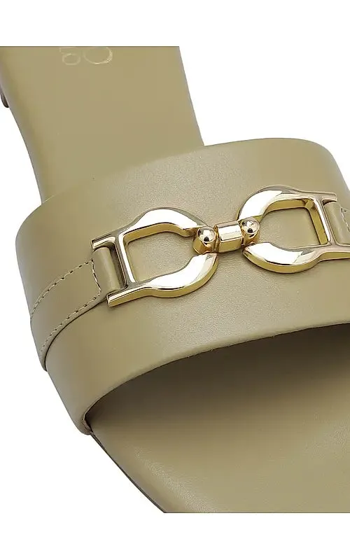 Beige Buckle Up Flats