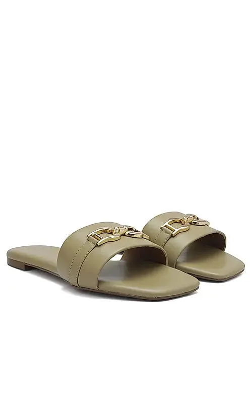Beige Buckle Up Flats
