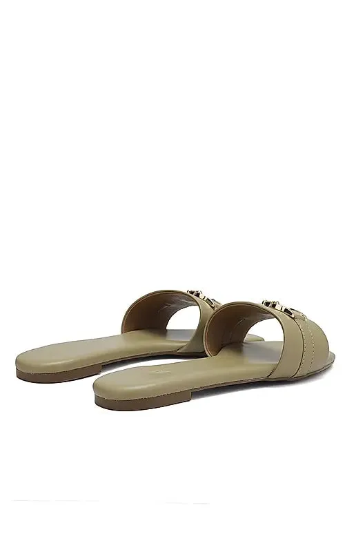 Beige Buckle Up Flats