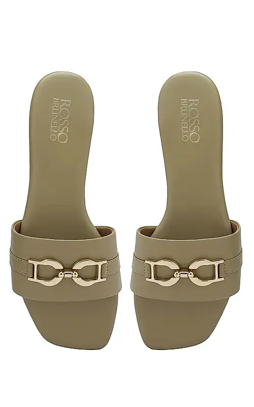 Beige Buckle Up Flats