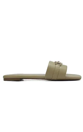 Beige Buckle Up Flats