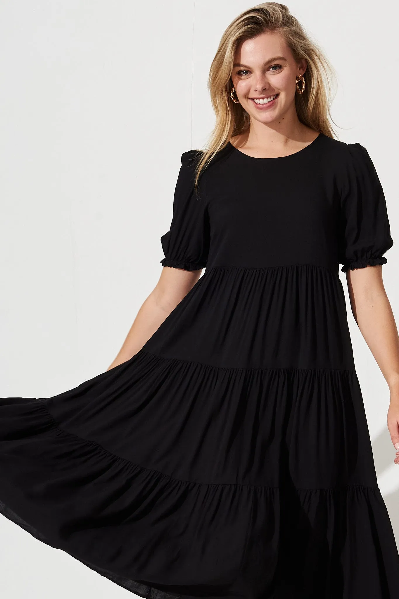 Black Midi Smock Dress - Nevi