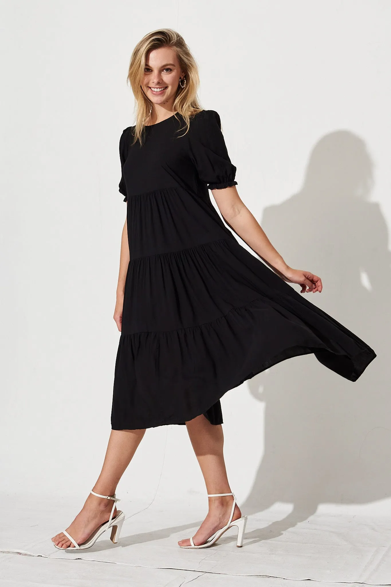 Black Midi Smock Dress - Nevi