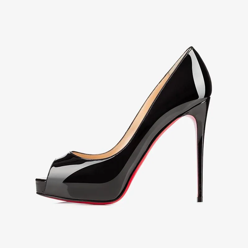 Black Patent Leather 120mm Peep Toe Stiletto Pumps