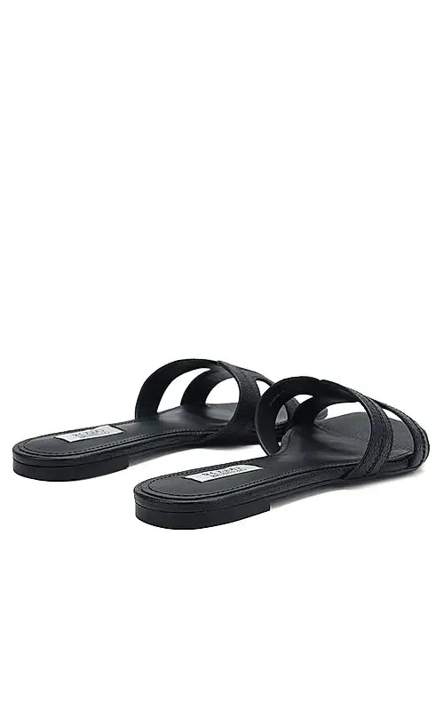 Black Textured Leather Sliders
