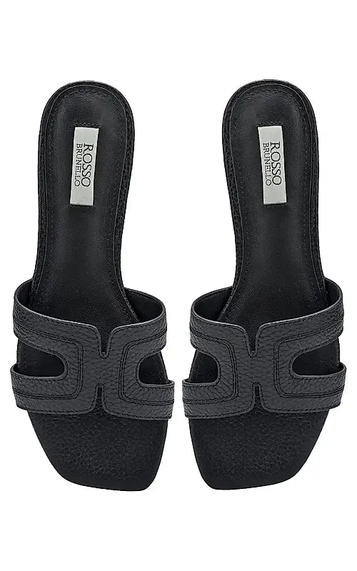 Black Textured Leather Sliders