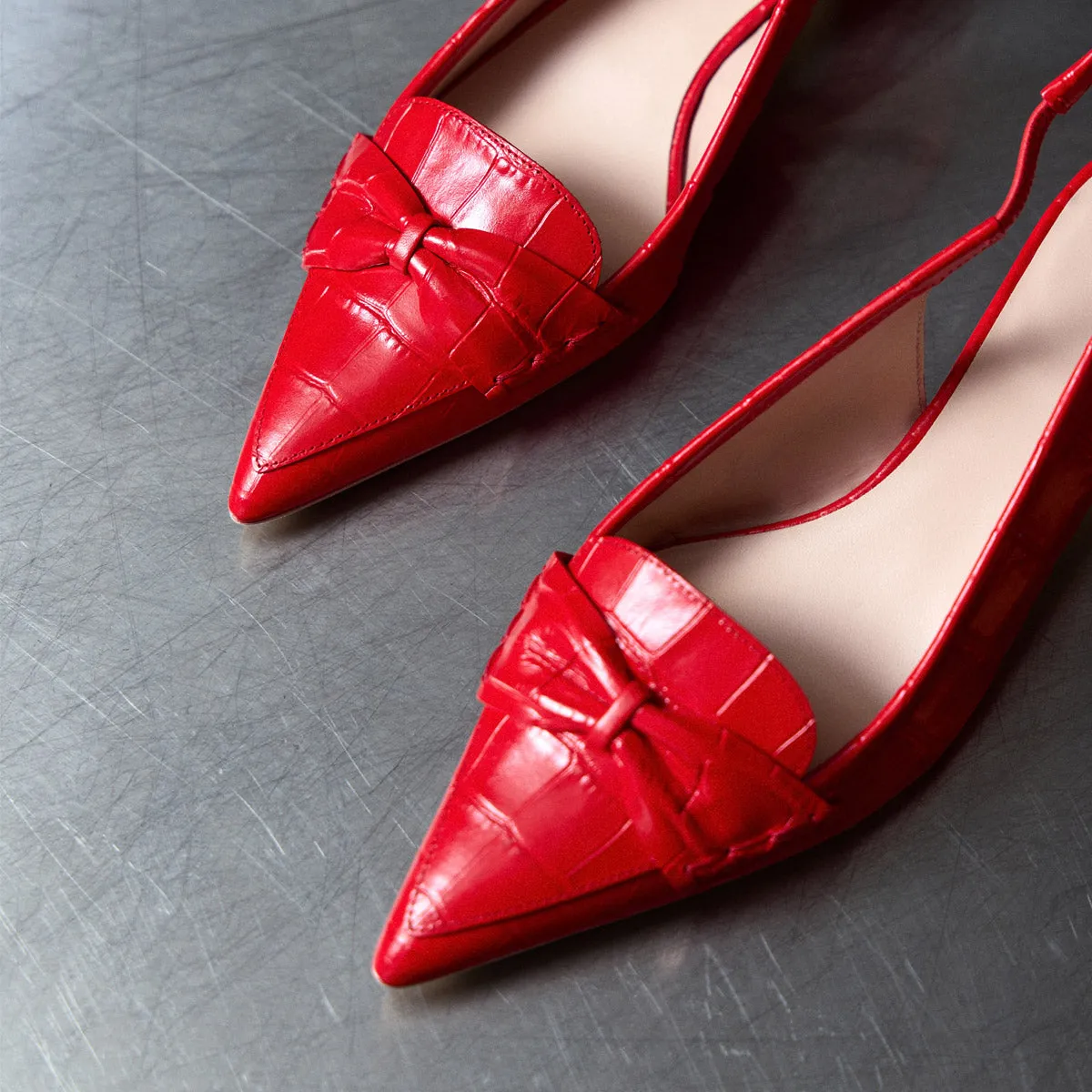 Bow Embellished Slingback Pumps