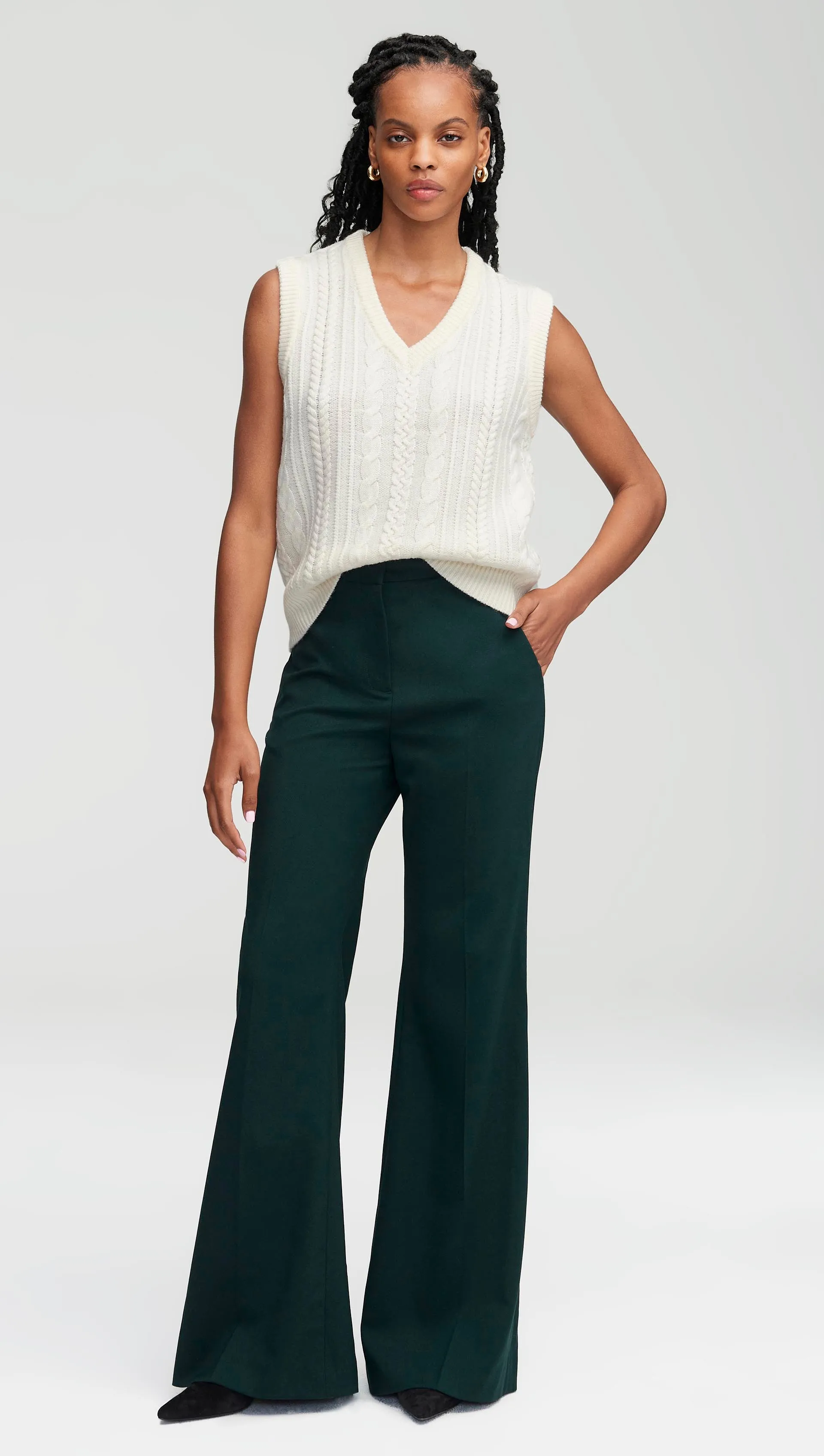 Cable Boyfriend Vest in Merino Wool | Cream