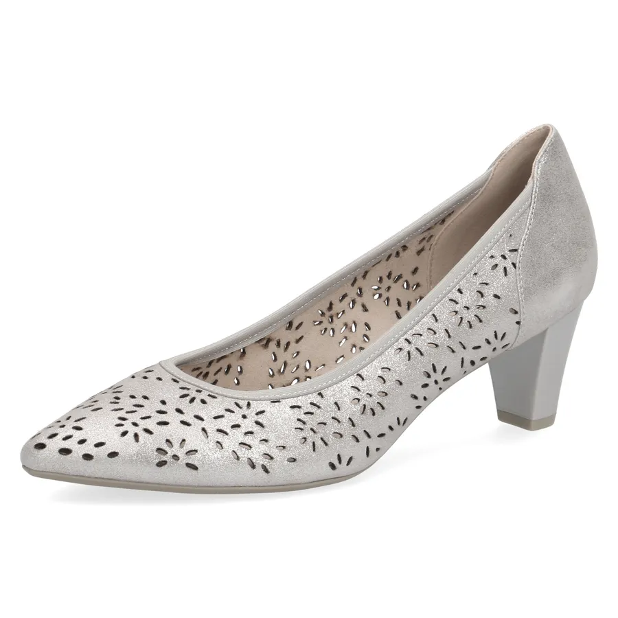 Caprice Silver Metal Low Heel Court Shoe 22503-28 920