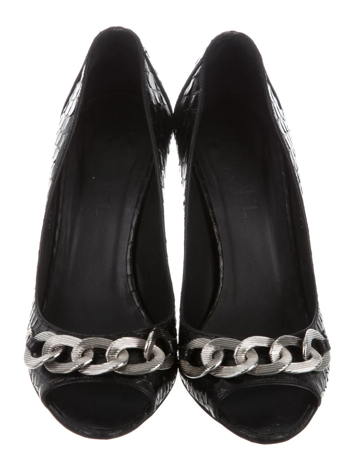 CHANEL CC CHAIN-LINK PYTHON SNAKESKIN Shoes Pumps Size 36 UK 3 US 6 LADIES