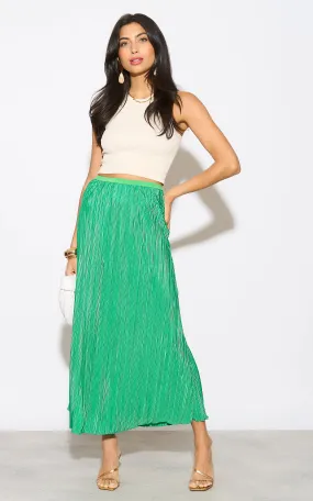Classic Pleated Midi Skirt in Green