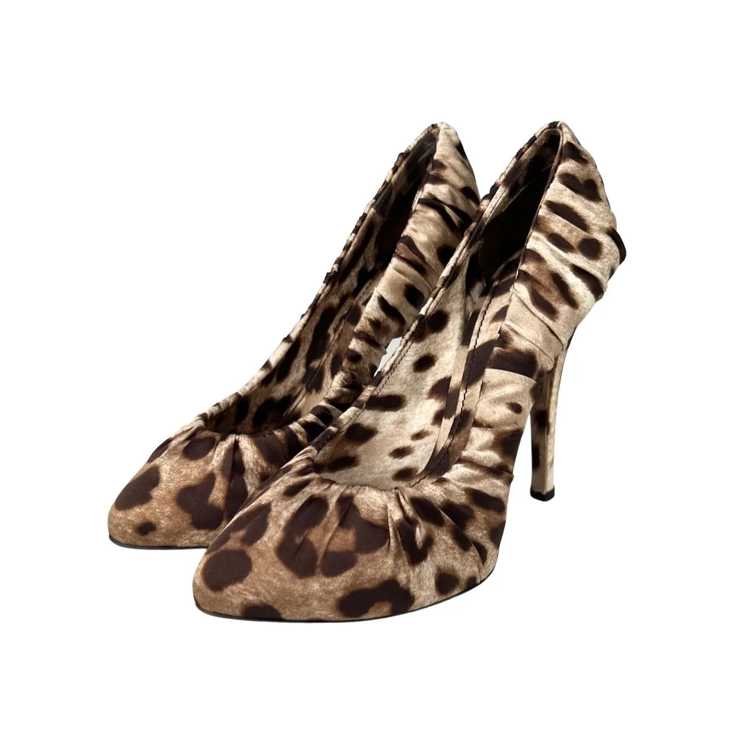 Dolce & Gabbana Leopard Print Pleated Silk Pumps