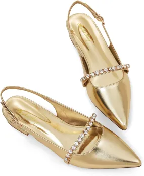 Elisabet Tang Women Slingback Flats with Rhinestone Pointed Toe Flats for Women Dressy Shoes