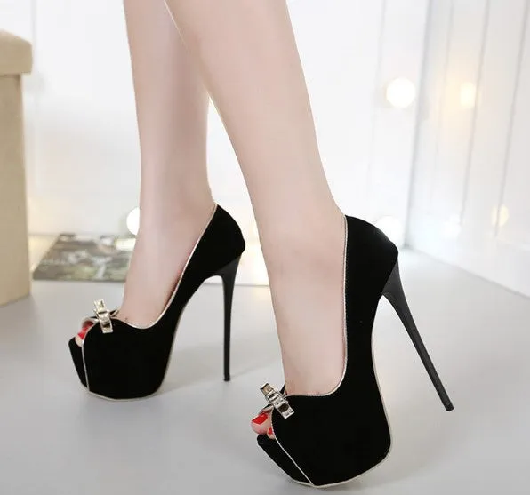 Fashion Women's Open Toe Platform Thin Heels Shoes With Bow-Knot Decore
