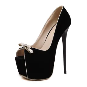 Fashion Women's Open Toe Platform Thin Heels Shoes With Bow-Knot Decore