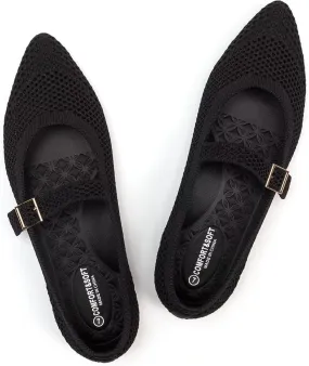 Frank Mully Women's Mesh Flats Mary Jane Shoes Pointed Toe Lightweight with Adjustable Instep Strap Knit Flat Shoes for Women Dressy Casual Washable Walking Shoes