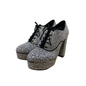 Gianni Bini Platform Heels 8 Silver Rhinestone Lace-Up Heels