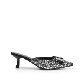 Glamorous Black Rhinestone Mules | 424N-C