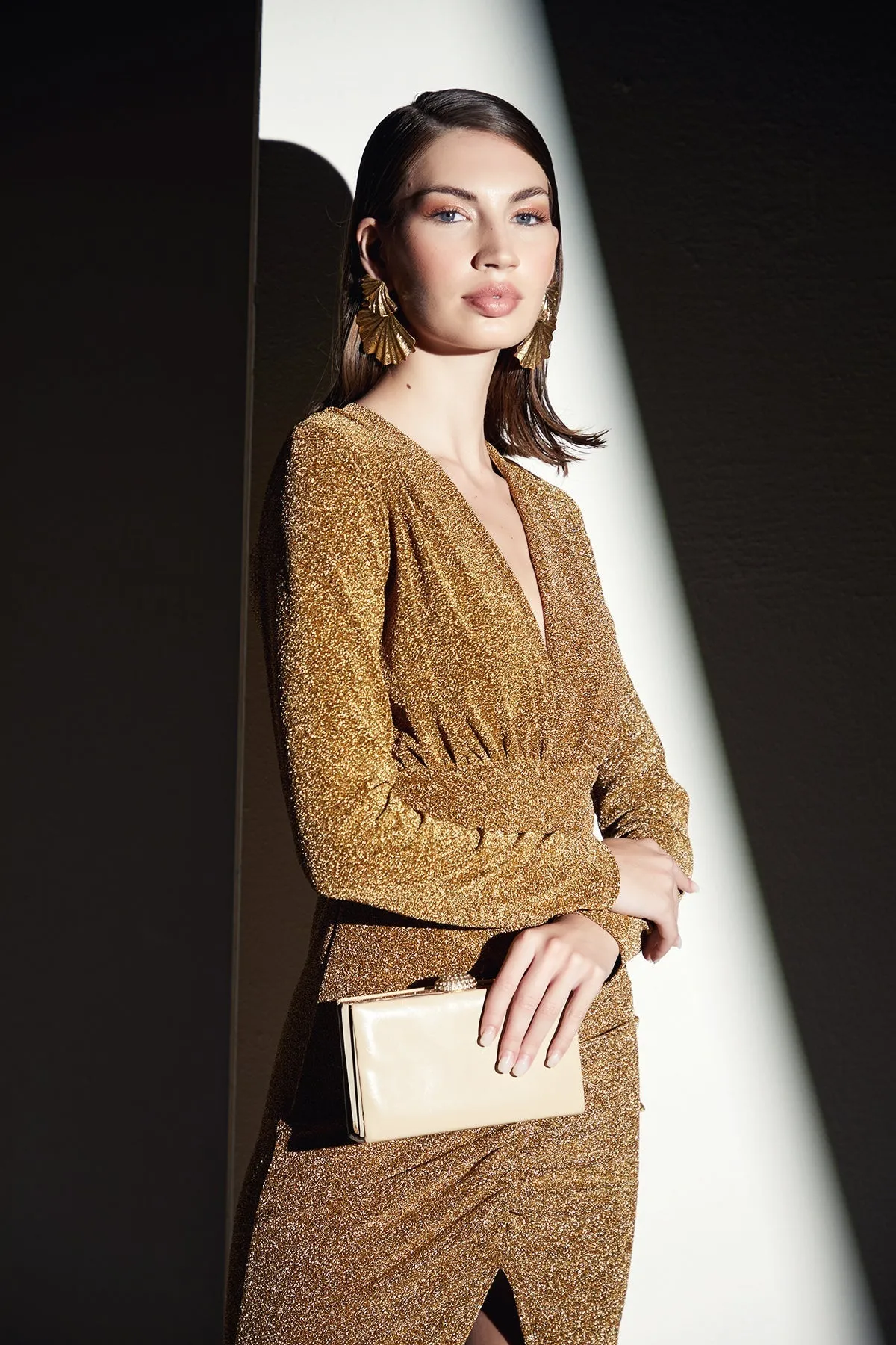 Glamorous Gold Shimmer Midi Dress