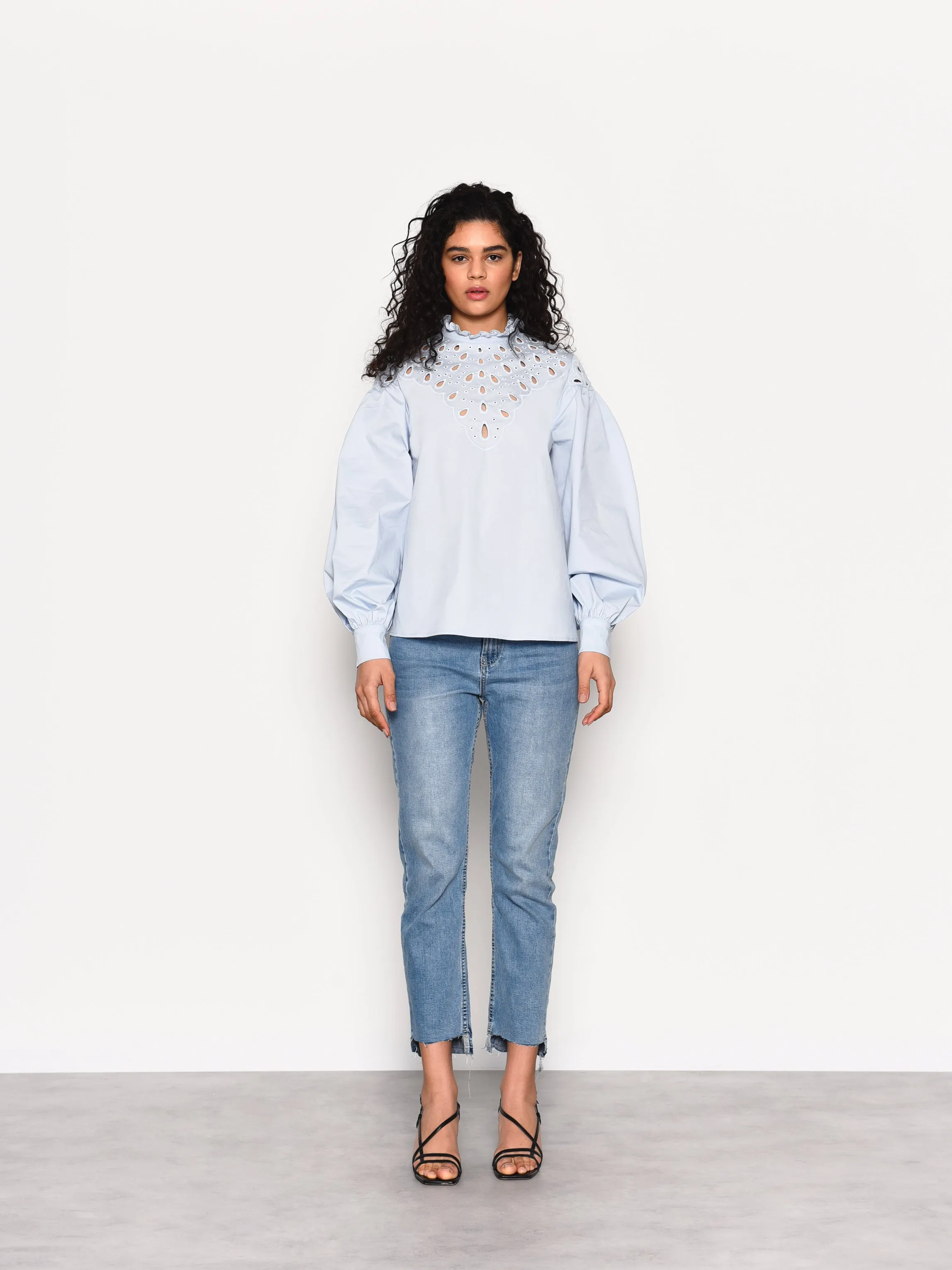 Glamorous Light Blue Puff Sleeve Blouse