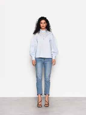 Glamorous Light Blue Puff Sleeve Blouse