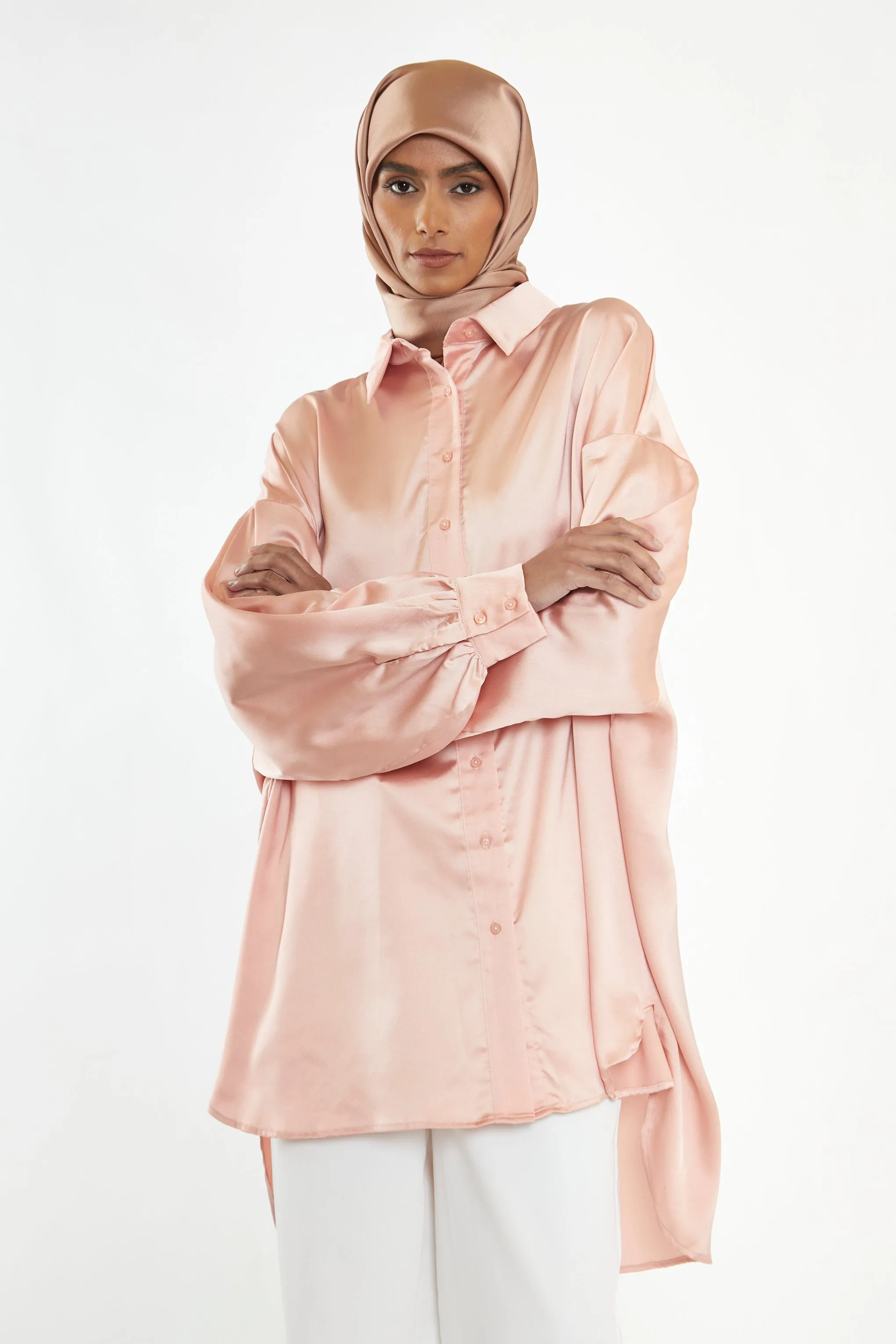 Glamorous Modest Dusty Peach Shirt Dress