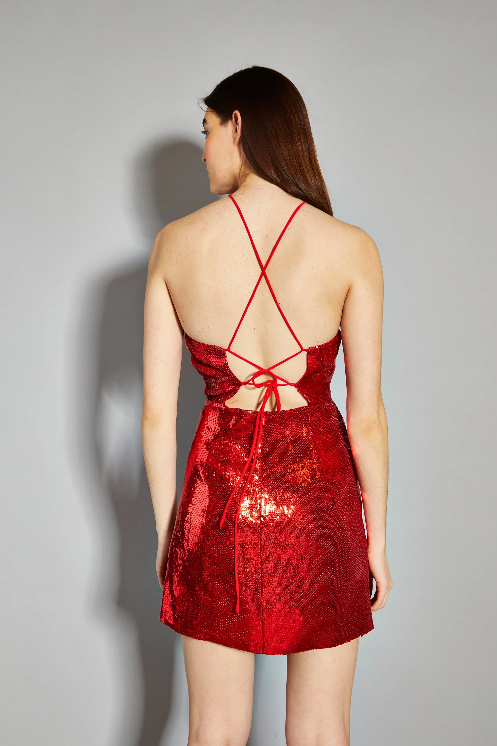Glamorous Red Sequin Halter Neck Mini Dress