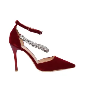 Glamorous Red Velvet Ankle Strap Heels | 461K-M