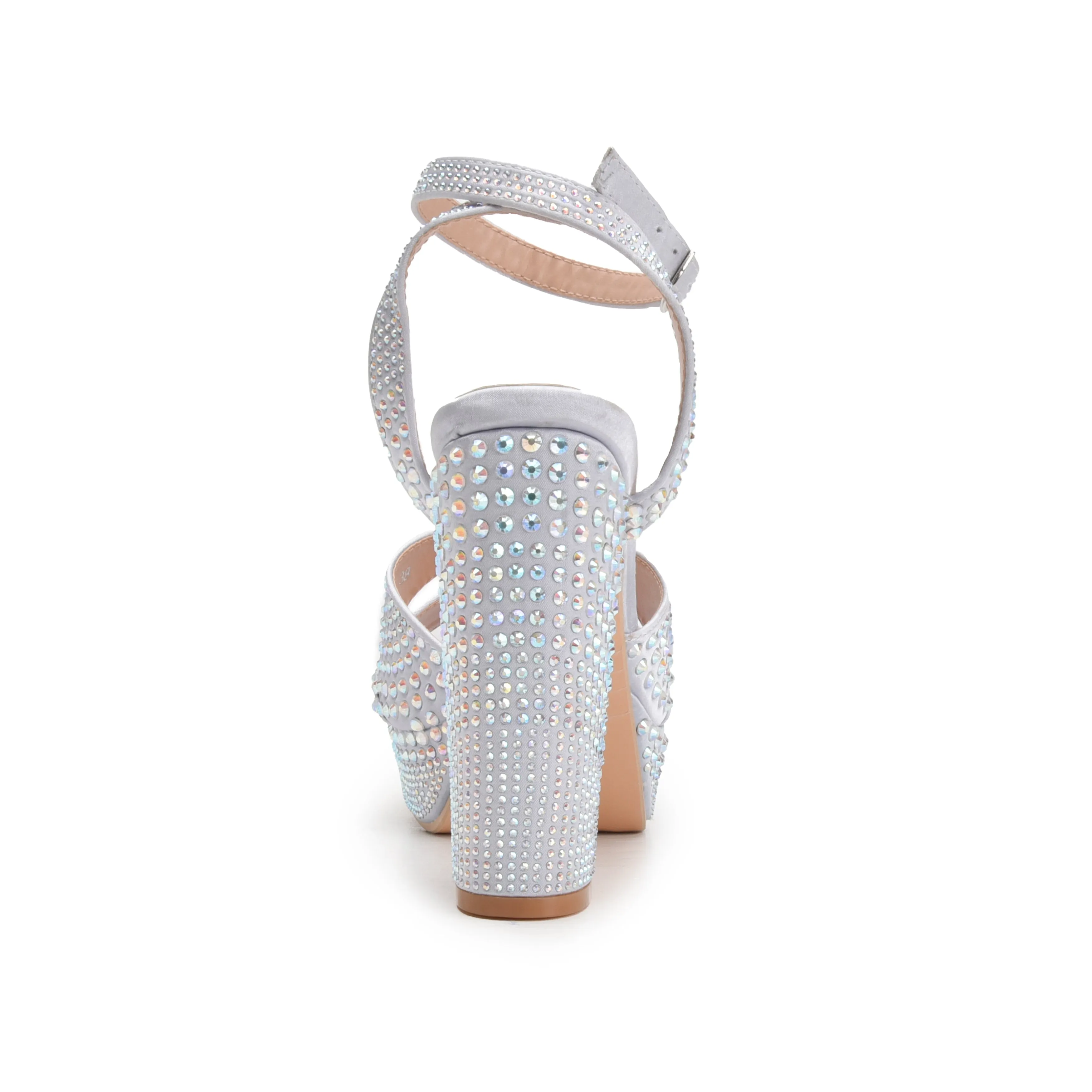 Glamorous Silver Block Heel Sandals with Rhinestones | 262G-S