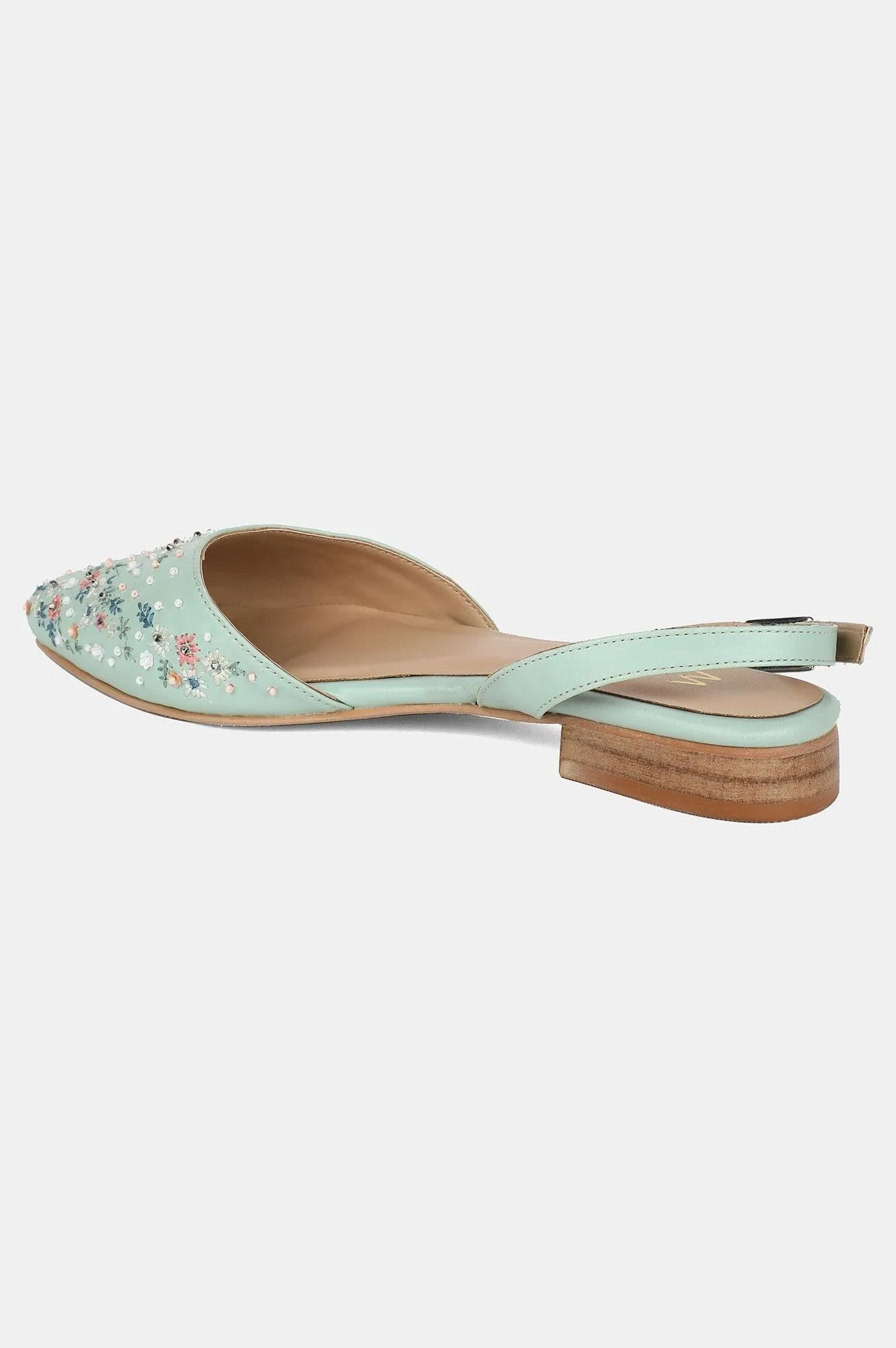 Green Pointed Toe Embroidered Flat