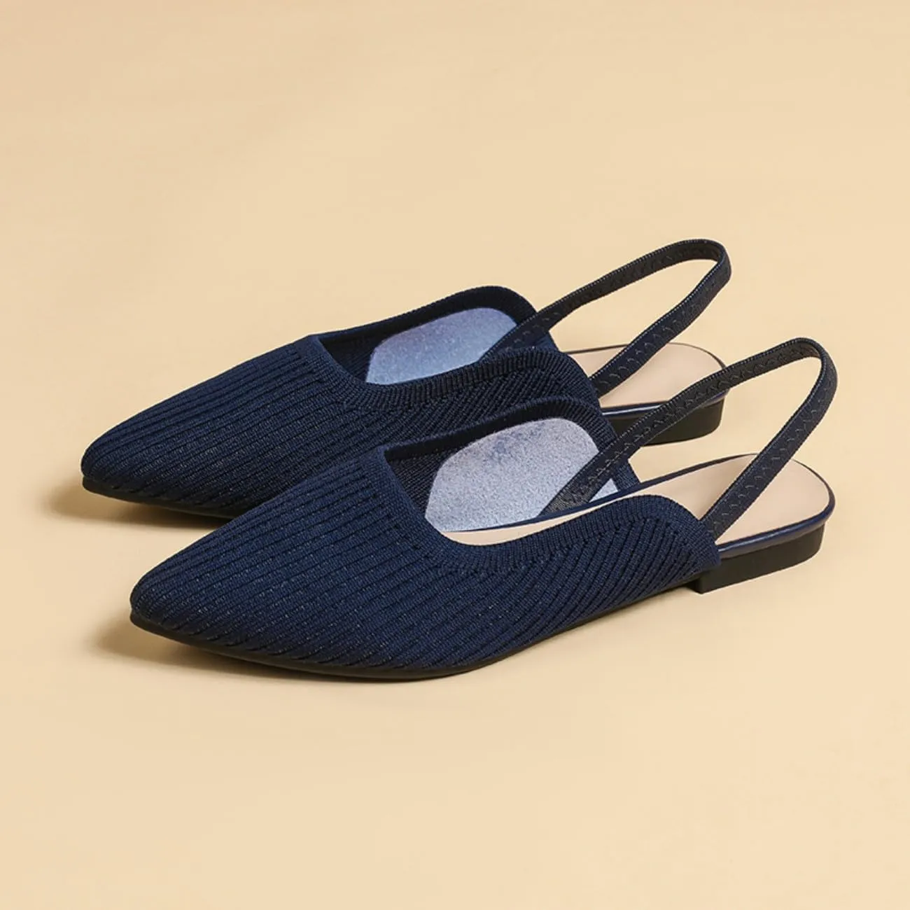 HROYL Slingback Flats for Women Pointed Toe Ballet Flats Shoes Women Dressy Comfortable Slip On Knit Flat Model XTZ-BT6