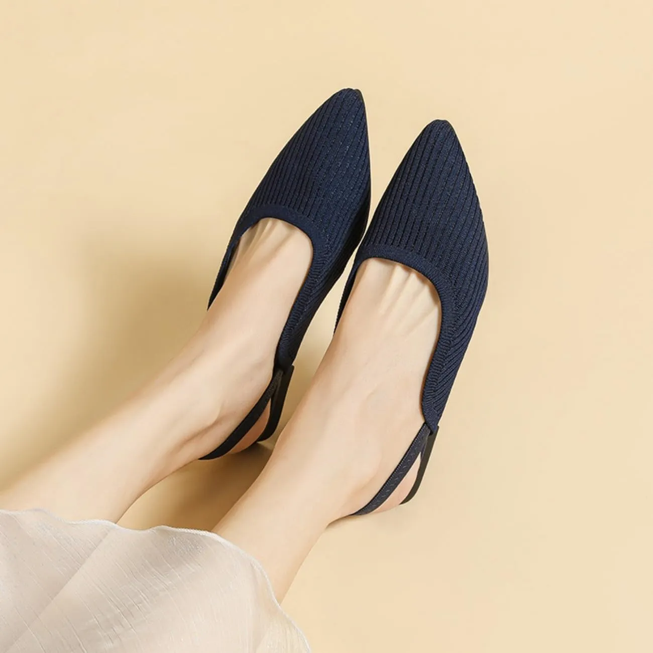 HROYL Slingback Flats for Women Pointed Toe Ballet Flats Shoes Women Dressy Comfortable Slip On Knit Flat Model XTZ-BT6
