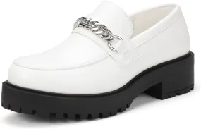 IDIFU IN2 Platform Loafers for Women with Chain Chunky Heel Penny Loafers Comfortable Round Toe Dress Shoes Work Office Business Dressy Fashion Casual Slip On Lug Sole Loafers Shoes