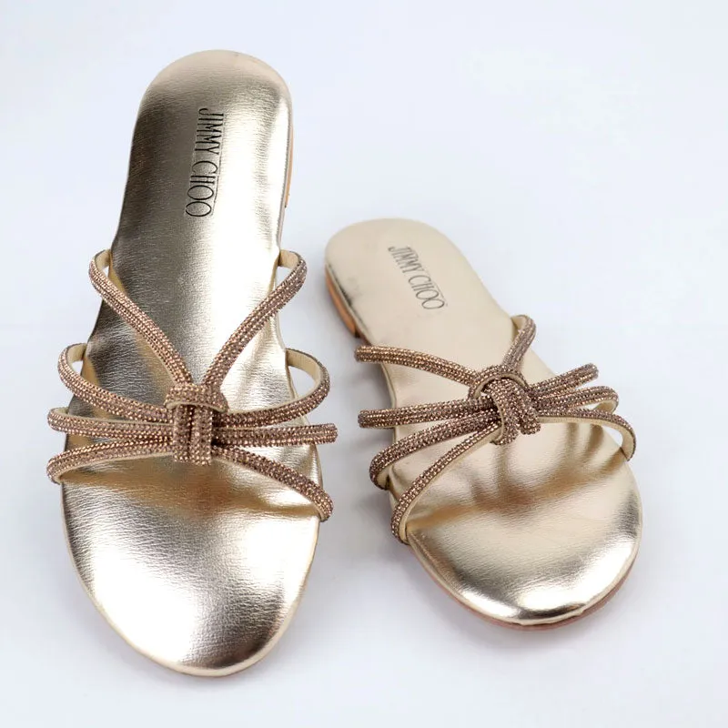 JC Sleek Stylish Rhinestone Knot Strap Flat Slipper #10393 #22