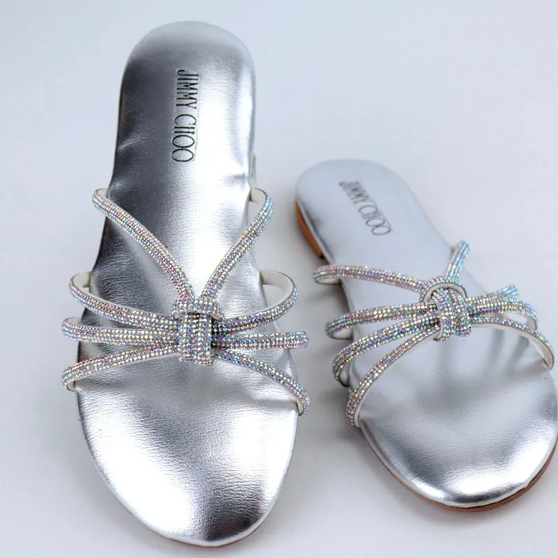 JC Sleek Stylish Rhinestone Knot Strap Flat Slipper #10393 #22