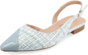 Journee Womens Buckle Slingback Tweed Stacked Block Heel Closed Pointed Toe Comfort Foam Daphnne Flat