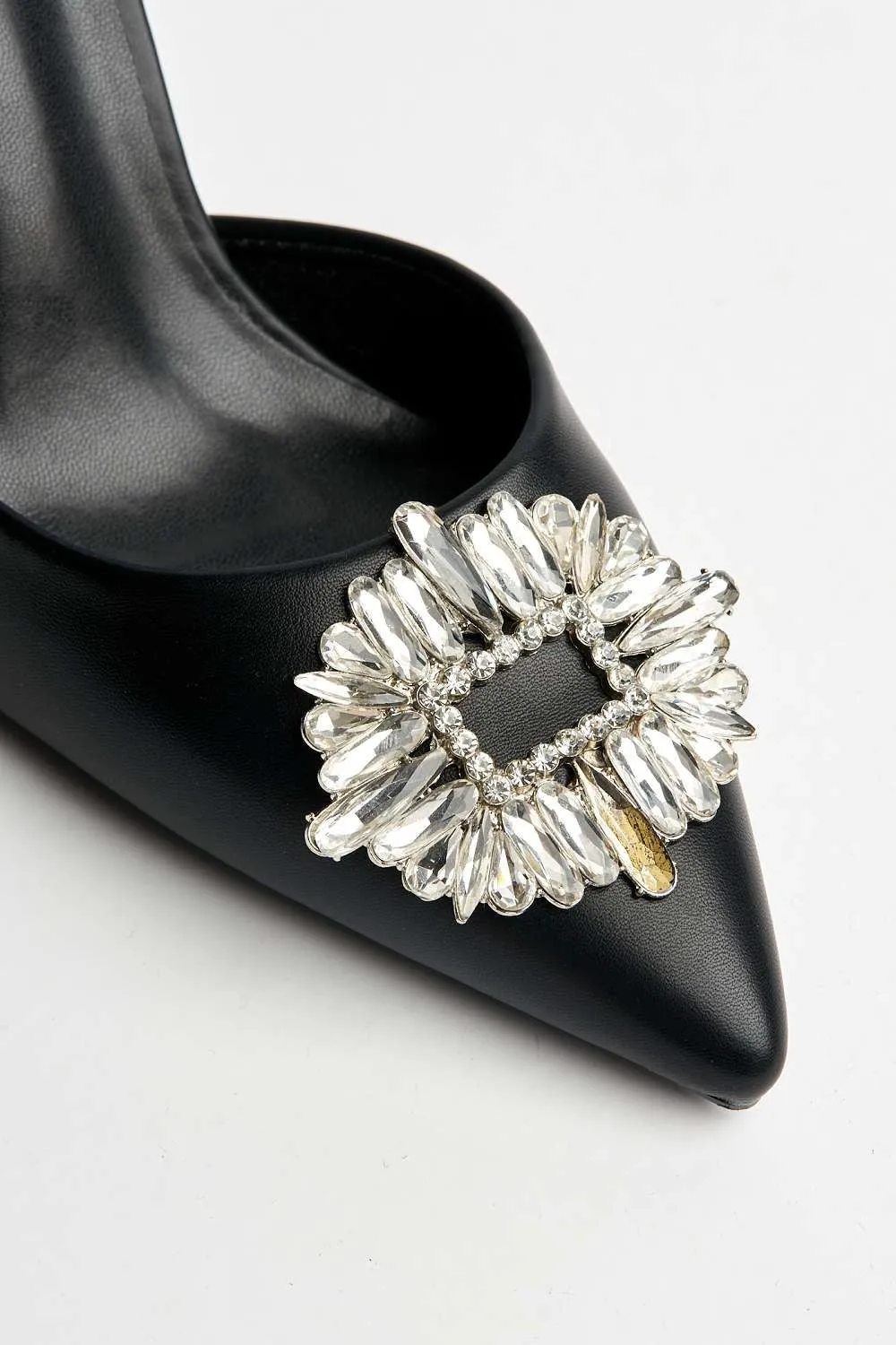 Judy Pointy Diamante Broach Court Shoes in Black