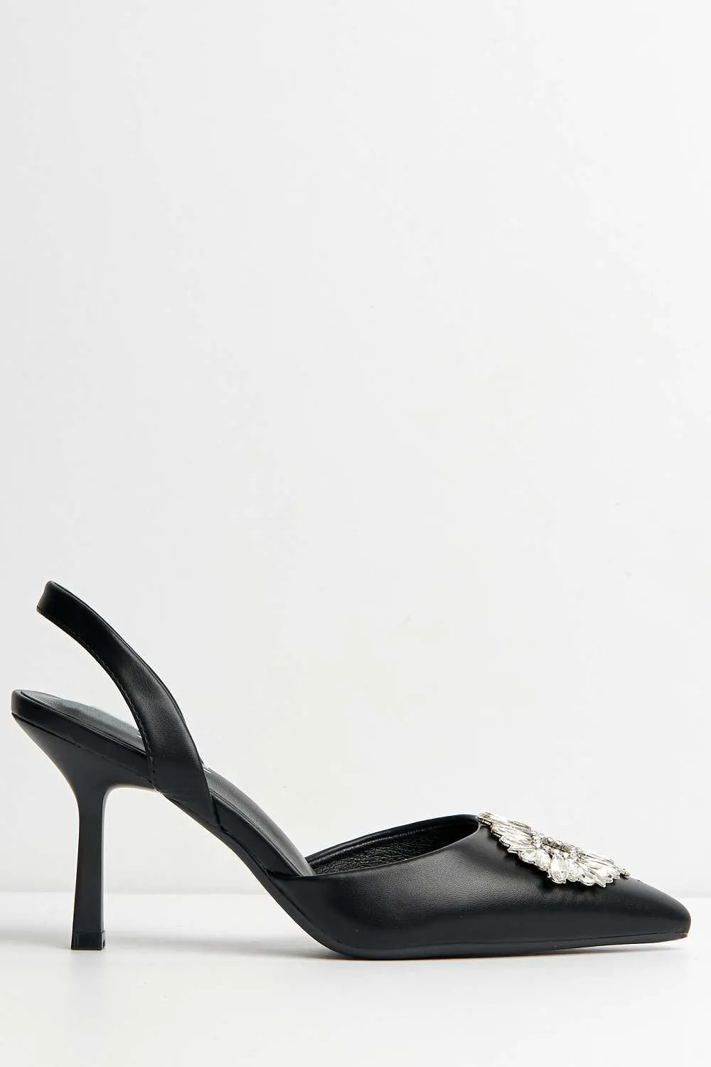 Judy Pointy Diamante Broach Court Shoes in Black