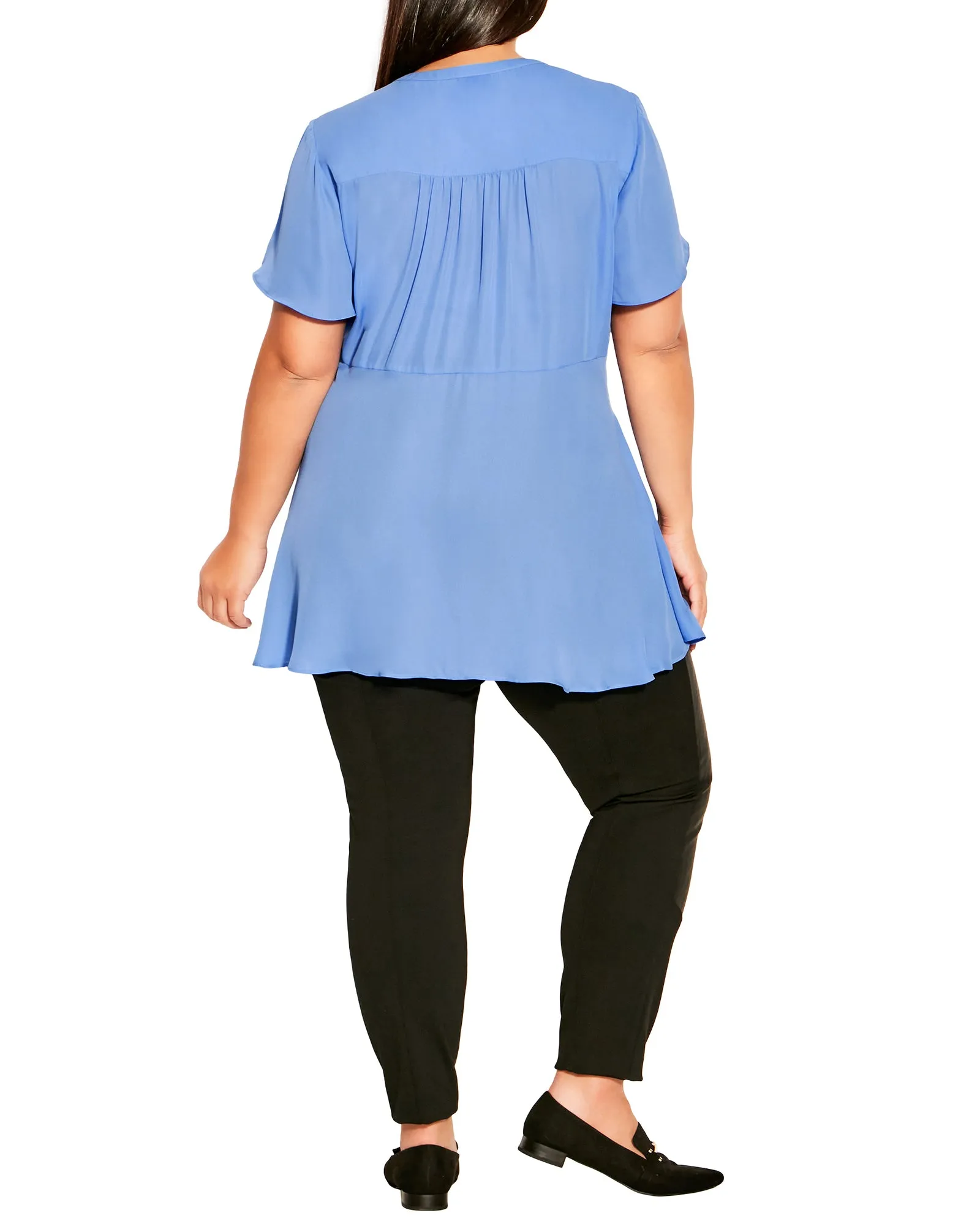 June Button Up Peplum Tunic | Cornflower Blue
