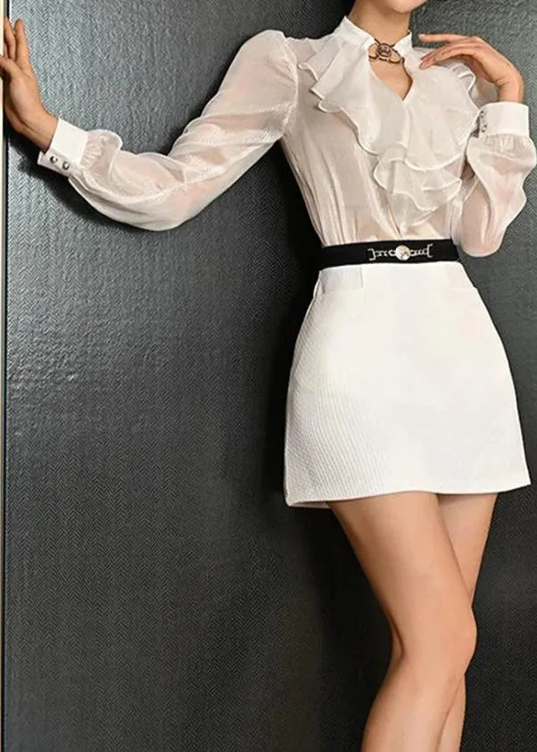 KYA Ruffle Neck Top and Mini Skirt Set