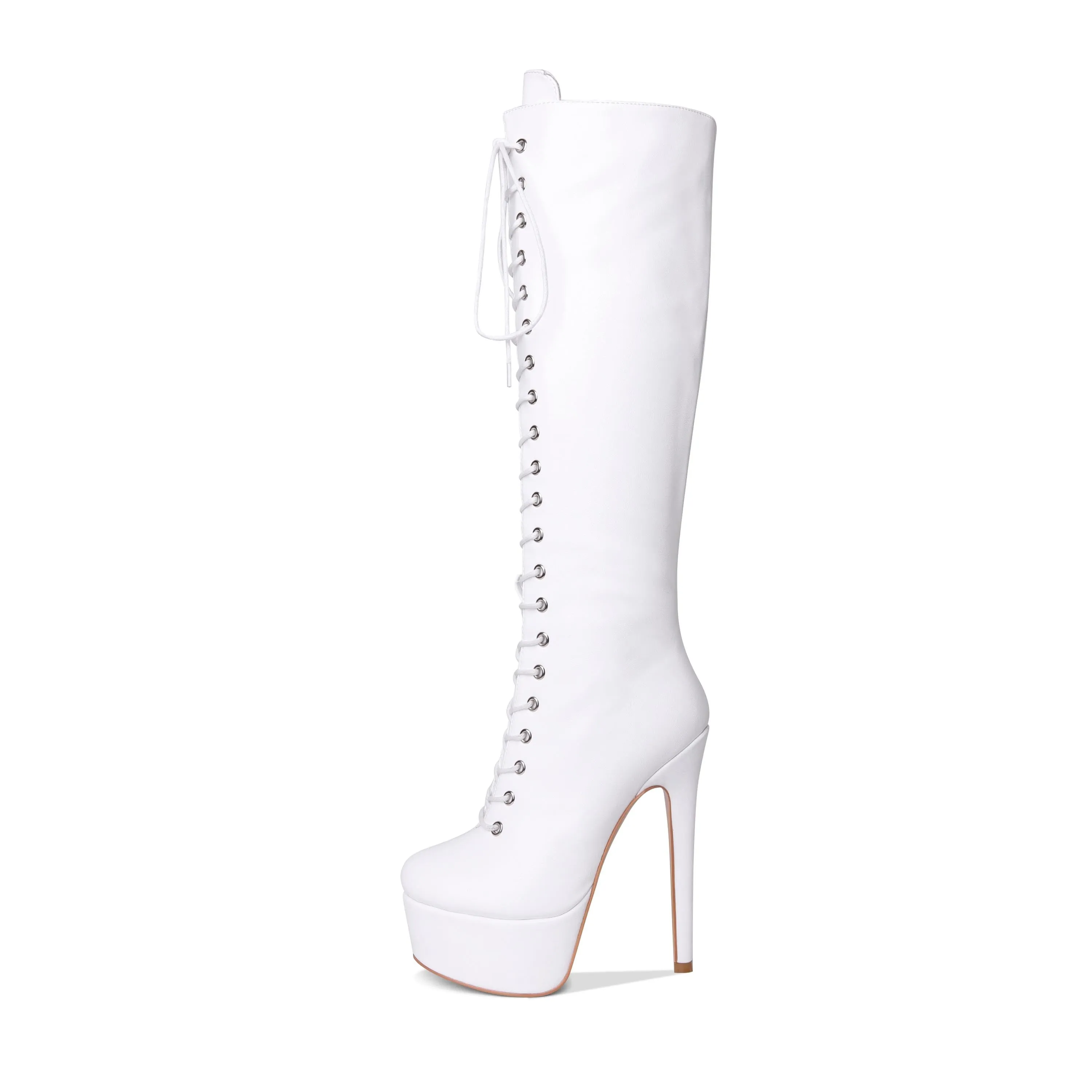 Lace-Up High Heel Boots