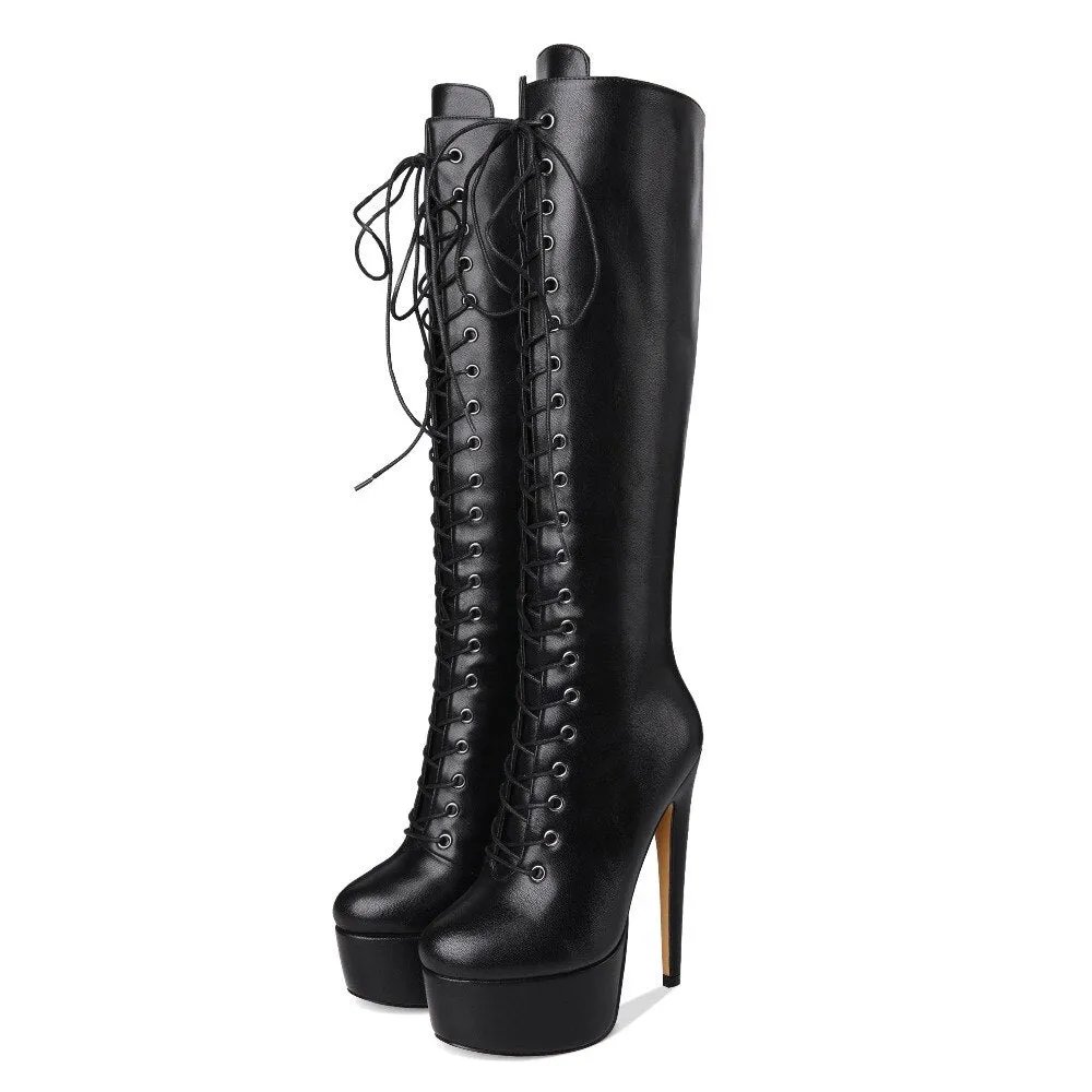 Lace-Up High Heel Boots