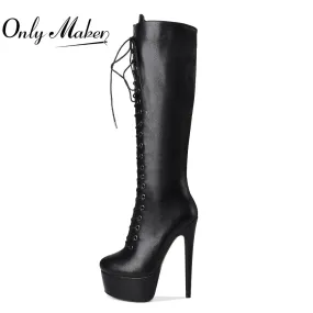 Lace-Up High Heel Boots
