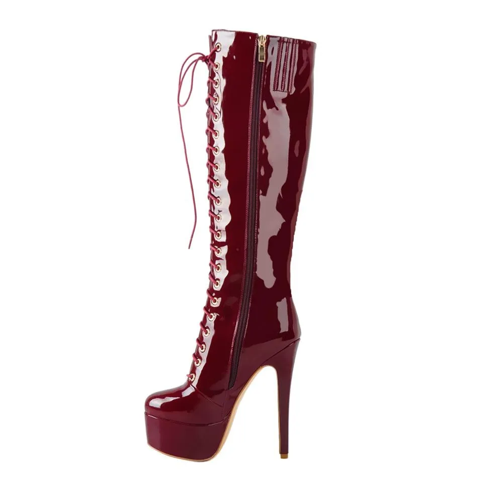 Lace-Up High Heel Boots