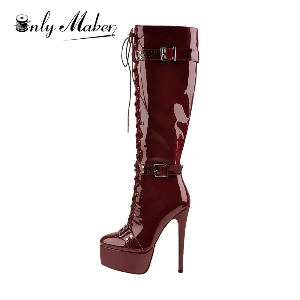 Lace-Up High Heel Boots
