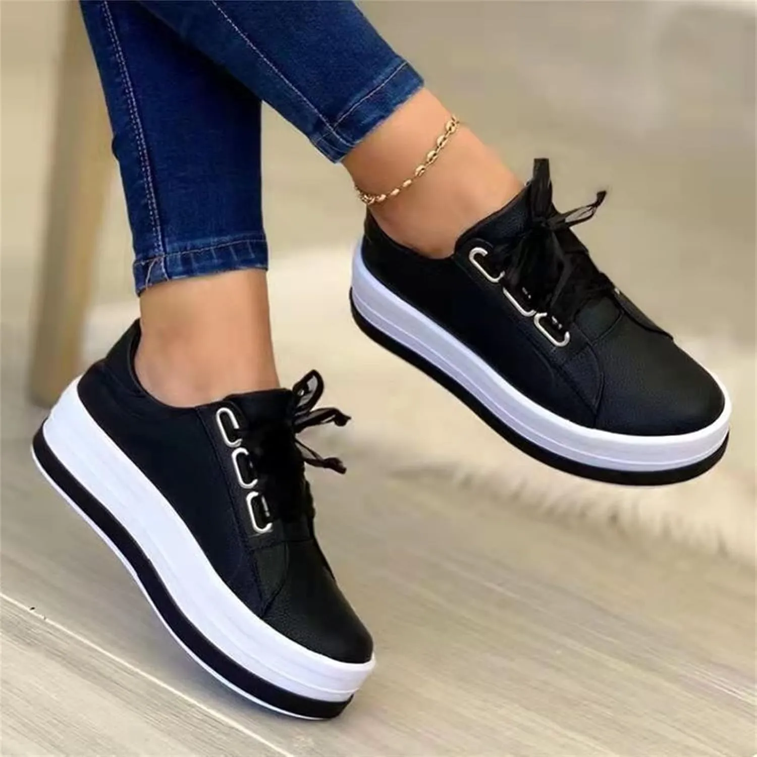Ladmiple Shoes For Women Sneakers Slip Ons Walking Shoes Casual Lace Up Dressy Summer Fashion Cute Platform Flats Loafer