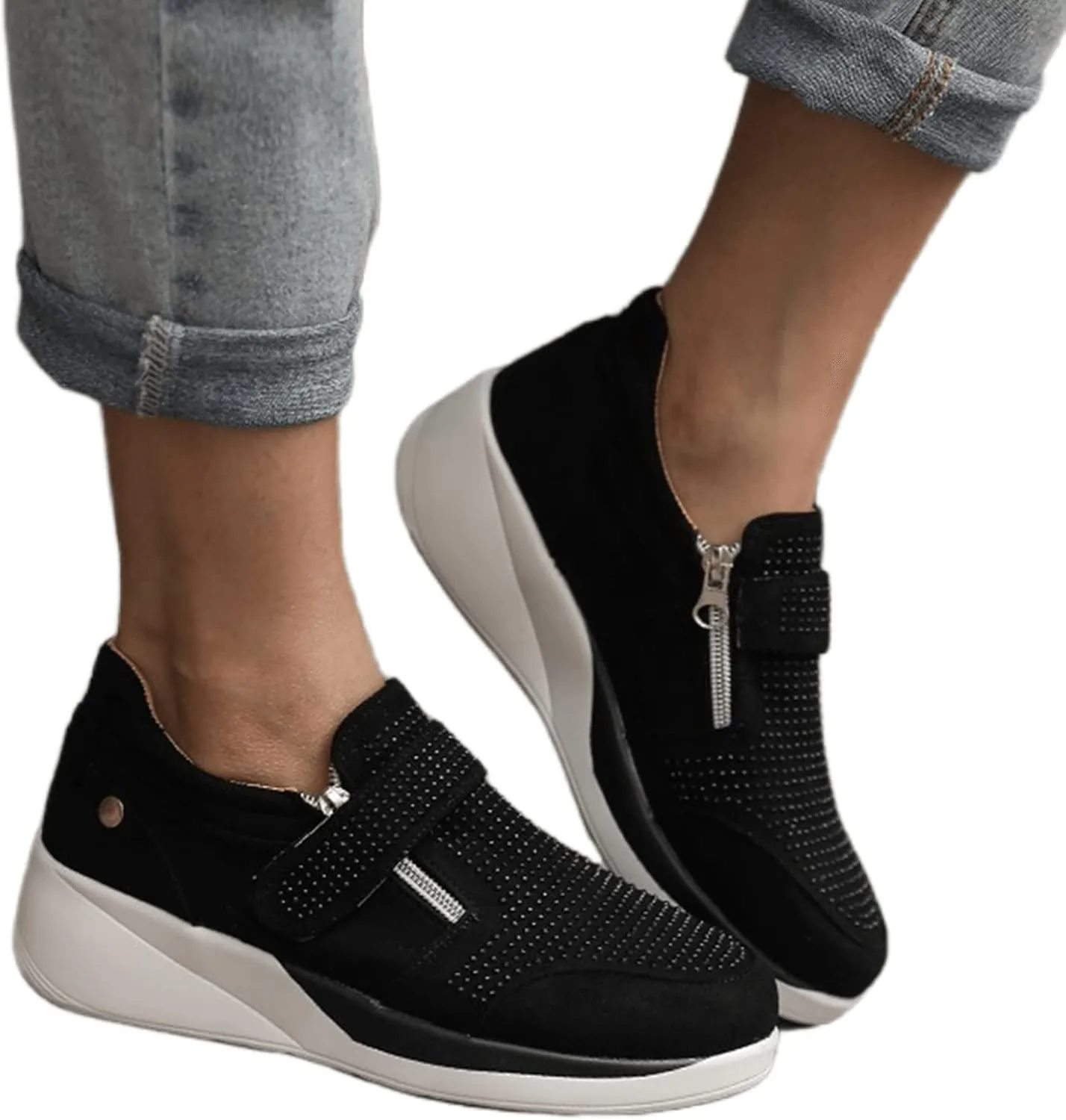 Ladmiple Sneakers For Women Walking Shoes Comfortable Slip on Fashion Casual Dressy Summer Low Top Platform Flats Loafer